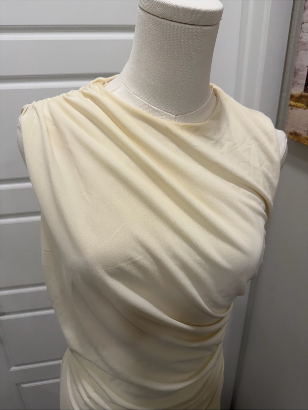 Zara Sleeveless Gathered Side Shift Old Money Dress - Cream - Picture 5 of 8